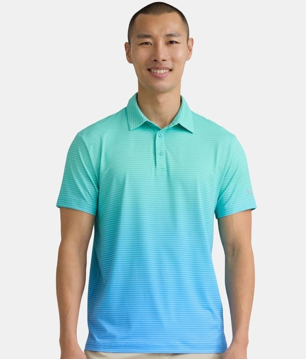 Birdie Bound Striped Ombre Polo Shirt Men's Size 2XL Golf Performance Blue Green